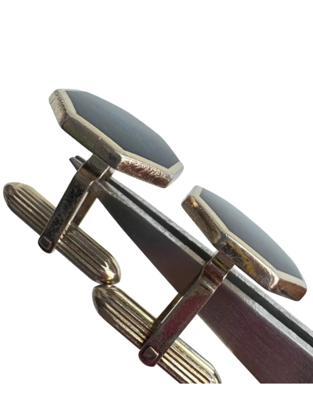 Vintage Burberry Cufflinks Blue Enamel Knight Logo Octagon Gold Tone Groom Suit - Picture 4 of 10